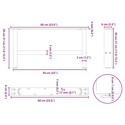 Natural Steel Coffee Table Legs, 2 pcs, 60x(30-31) cm