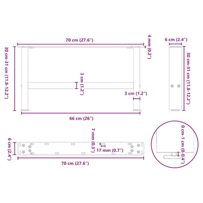 Anthracite Steel Coffee Table Legs - Set of 2, Adjustable 70x(30-31) cm