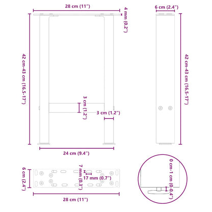 Anthracite Steel Coffee Table Legs, Set of 2, Adjustable 28x(42-43) cm