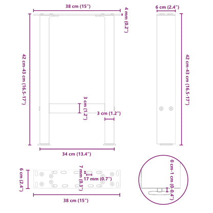 Natural Steel Coffee Table Legs, 2pcs (38x42-43cm) Durable Steel