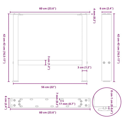 White Steel Coffee Table Legs, Set of 2, Adjustable 60x(42-43) cm