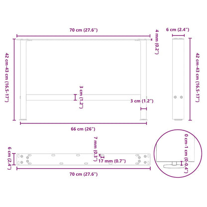 White Steel Coffee Table Legs, 2 Pieces, 70x(42-43) cm