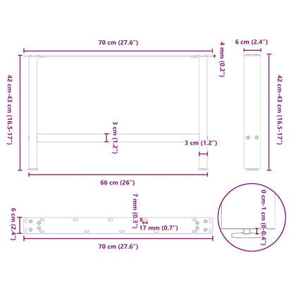 Anthracite Steel Coffee Table Legs 2pcs, Adjustable 70x42-43cm