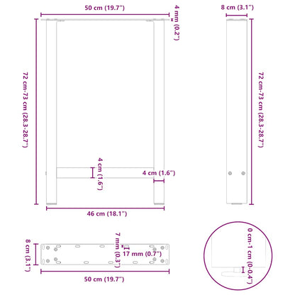 Natural Steel Dining Table Legs, 2pcs, 50x(72-73)cm Adjustable Height