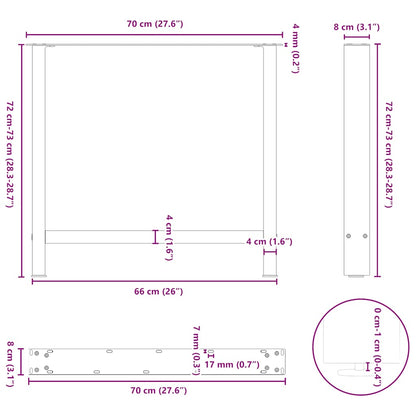 Black Steel Dining Table Legs, 2-Piece Set, Adjustable Height 70cm