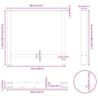 Steel Dining Table Legs, White, Set of 2, Adjustable 80x72-73 cm