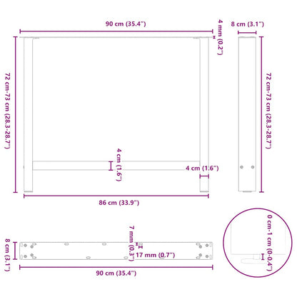 Natural Steel Dining Table Legs, Adjustable 2 Pcs, 90x(72-73) cm