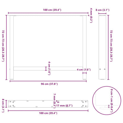White Steel Dining Table Legs 2 Pcs, Adjustable 100x(72-73) cm