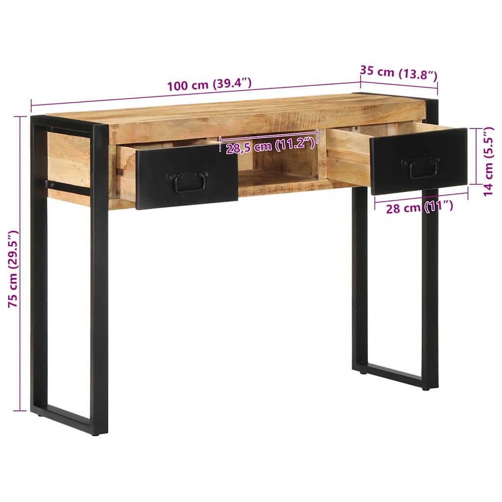 Elegant Console Table 100x35x75 cm in Solid Rough Mango Wood