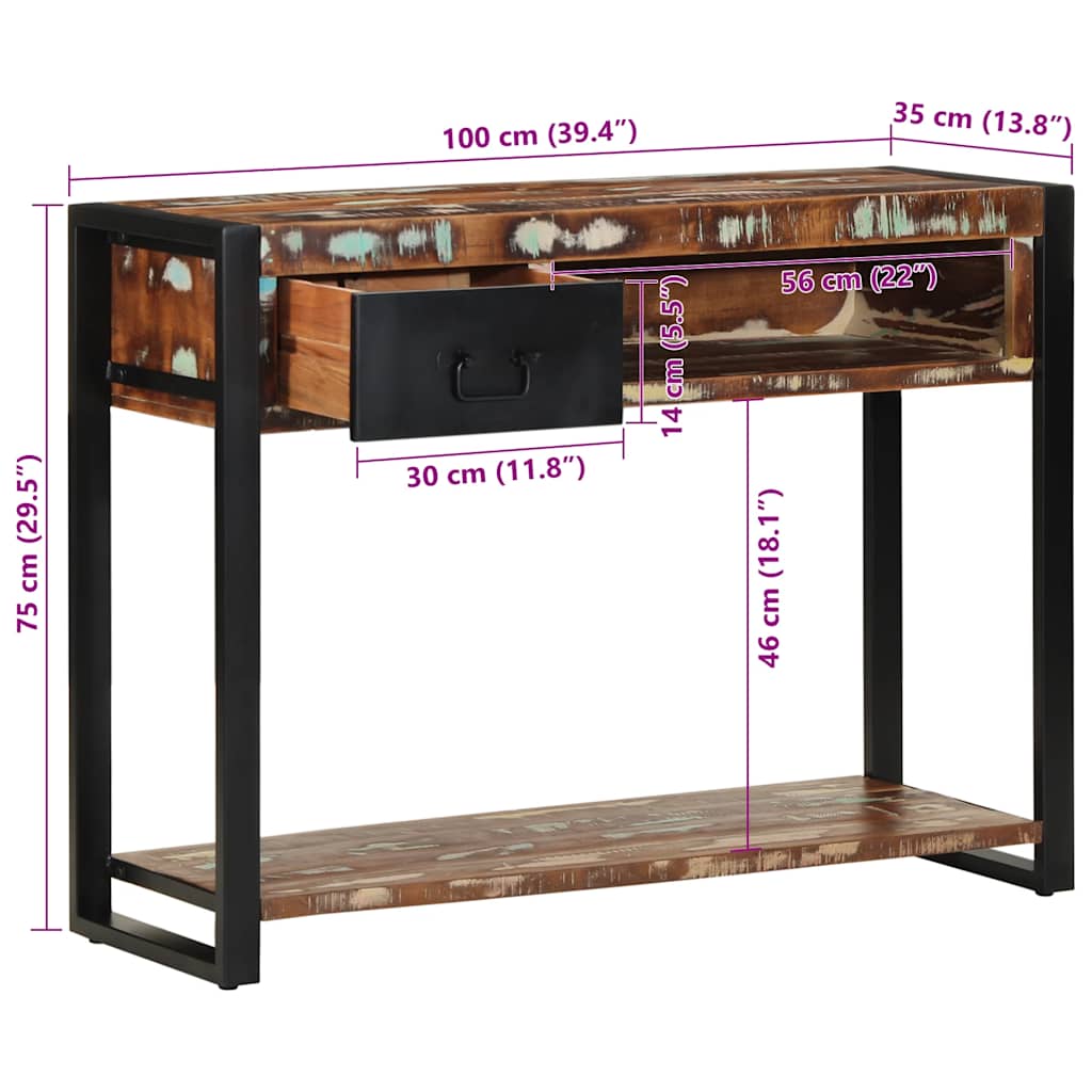 Reclaimed Solid Wood Multicolour Console Table 100x35x75 cm