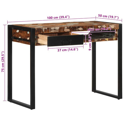 Eco-Friendly Multicolor Desk in Solid Reclaimed Wood, 100x50x75 cm