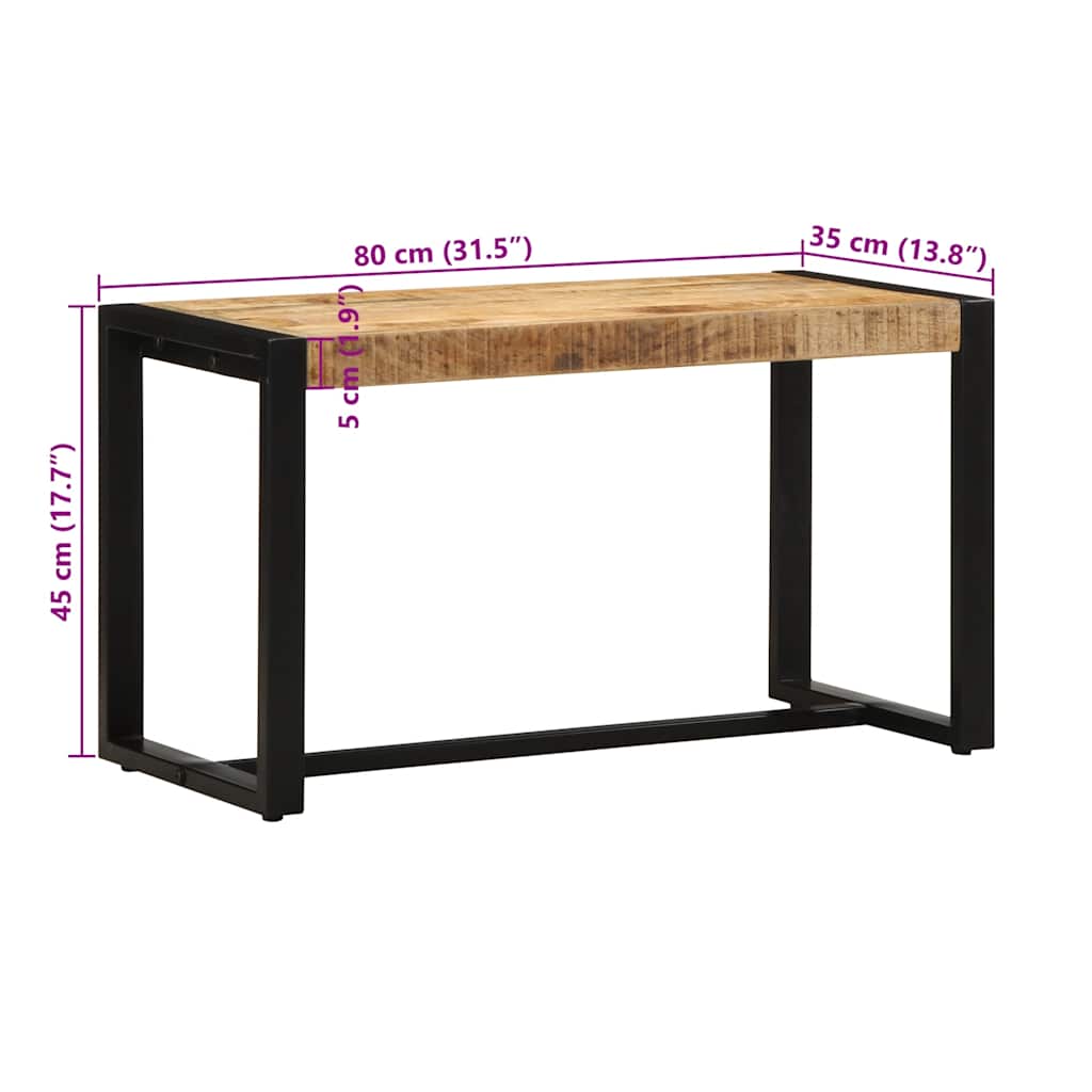 Rustic Mango Wood Bench: 80x35x45 cm Solid Rough Finish