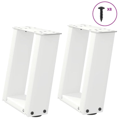 White U-Shaped Steel Coffee Table Legs, 2 Pcs, 30-31cm
