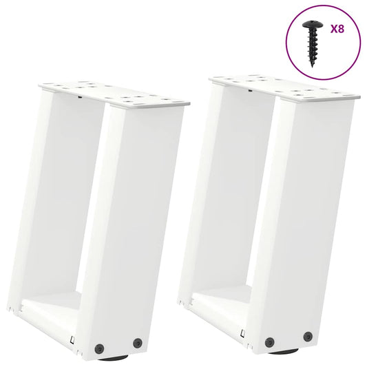 White U-Shaped Steel Coffee Table Legs, 2 Pcs, 30-31cm
