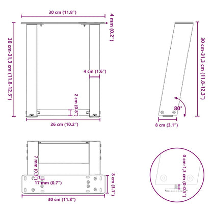 Anthracite U-Shaped Steel Coffee Table Legs 2pcs, 30x(30-31)cm