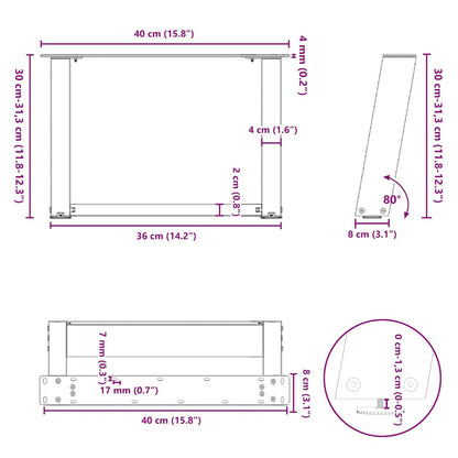 Anthracite Steel U-Shaped Coffee Table Legs (2 pcs) 40x30-31 cm