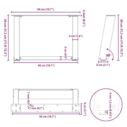 Black U-Shaped Steel Coffee Table Legs 2pcs - 50x30-31 cm