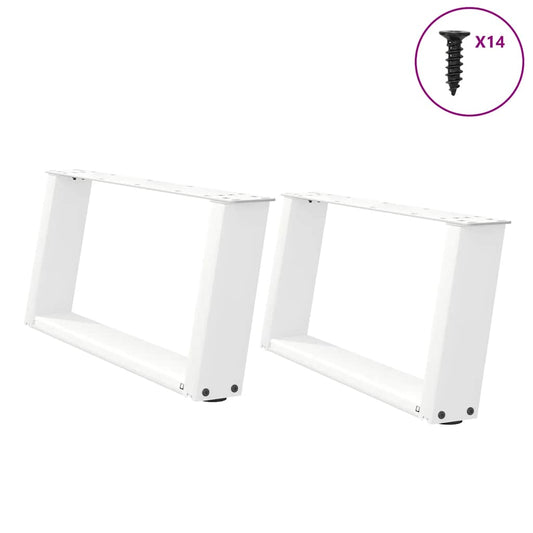 White Steel U-Shaped Coffee Table Legs - Set of 2, 60x30-31 cm