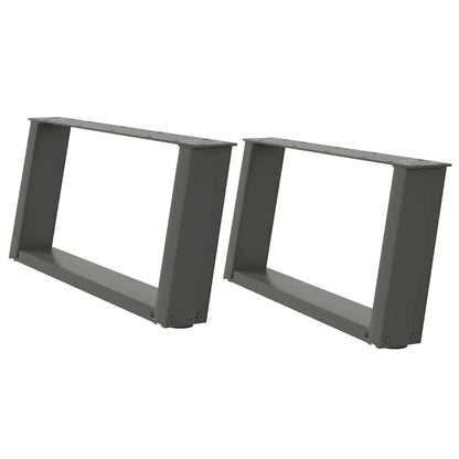 Anthracite Steel U-Shaped Coffee Table Legs, 60x(30-31)cm, 2 Pcs