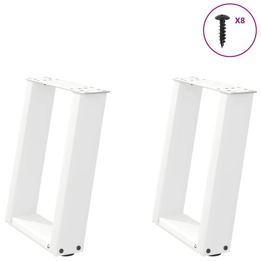 White U-Shaped Steel Coffee Table Legs, 2 Pcs, 28x(42-43) cm