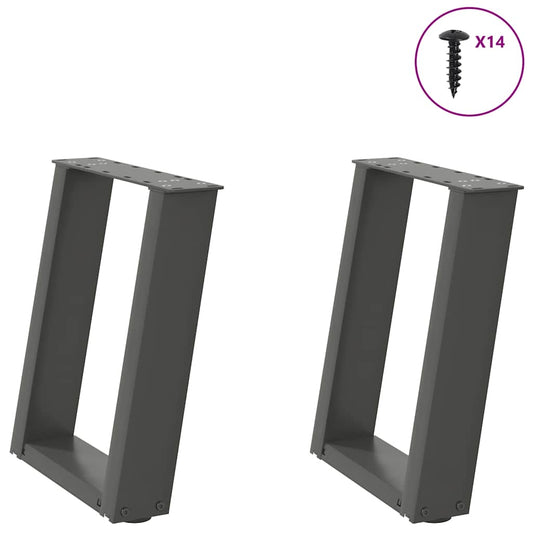 Anthracite Steel U-Shaped Coffee Table Legs 2pcs Adjustable 38x(42-43)cm