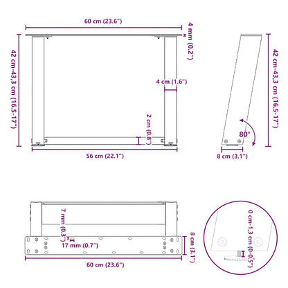 Black Steel U-Shaped Coffee Table Legs - Set of 2, 60x(42-43) cm