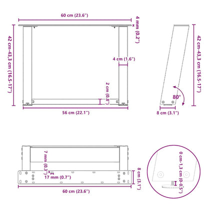 U-Shaped Steel Coffee Table Legs, White, 2 Pcs, 60x(42-43) cm
