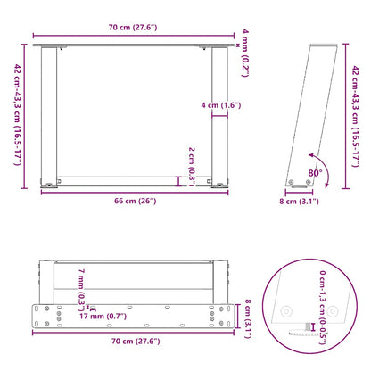 White U-Shaped Steel Coffee Table Legs (2 pcs) 70x(42-43) cm