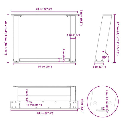 Anthracite Steel U-Shaped Coffee Table Legs 70x(42-43) cm, 2 Pcs