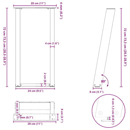 Black U-Shaped Steel Console Table Legs, 2pcs, Adjustable 28x72-73cm