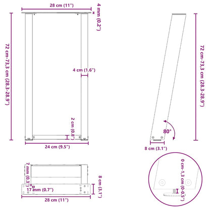 White Steel U-Shaped Console Table Legs, 28x(72-73) cm, 2 Pcs