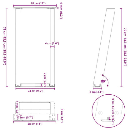 Natural Steel U-Shaped Console Table Legs, 2 Pcs, 28x(72-73) cm