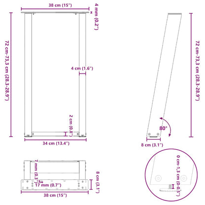 Black Steel U-Shaped Console Table Legs, 2 pcs, 38x(72-73) cm