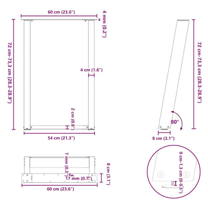 U-Shaped Anthracite Steel Dining Table Legs 2 pcs, Adjustable Height