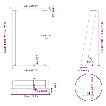 U-Shaped Natural Steel Dining Table Legs, 2 pcs, Adjustable 72-73cm