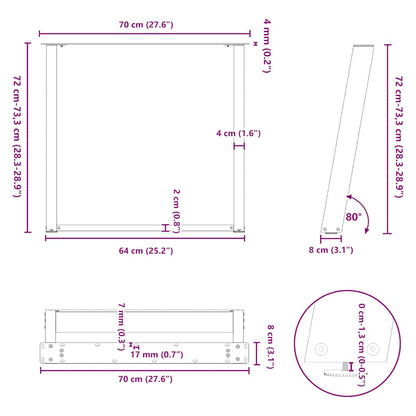 White Steel U-Shaped Dining Table Legs (2 pcs, 70x72-73cm)