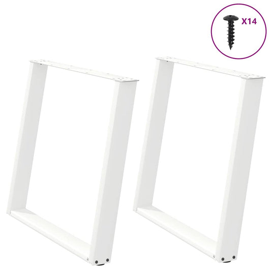 White Steel U-Shaped Dining Table Legs, 2 pcs, Adjustable 90x72-73 cm