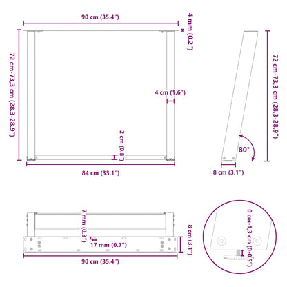 White Steel U-Shaped Dining Table Legs, 2 pcs, Adjustable 90x72-73 cm