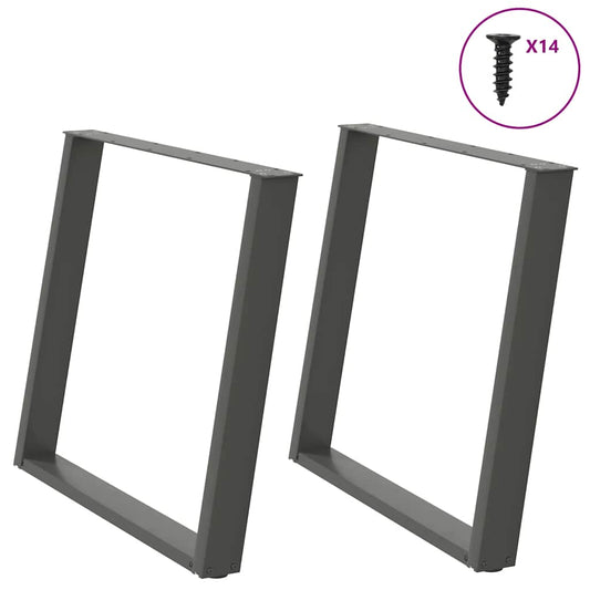 Anthracite Steel U-Shaped Dining Table Legs, 2pcs, Adjustable 100cm