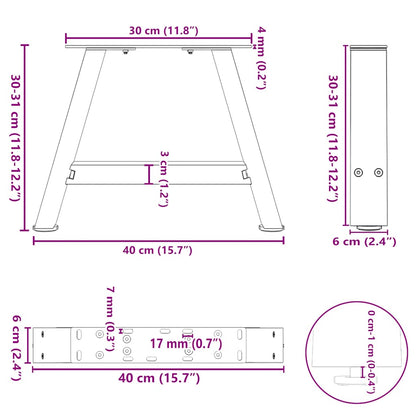 A-Shaped Black Steel Coffee Table Legs, Set of 2, Adjustable 40x30-31 cm