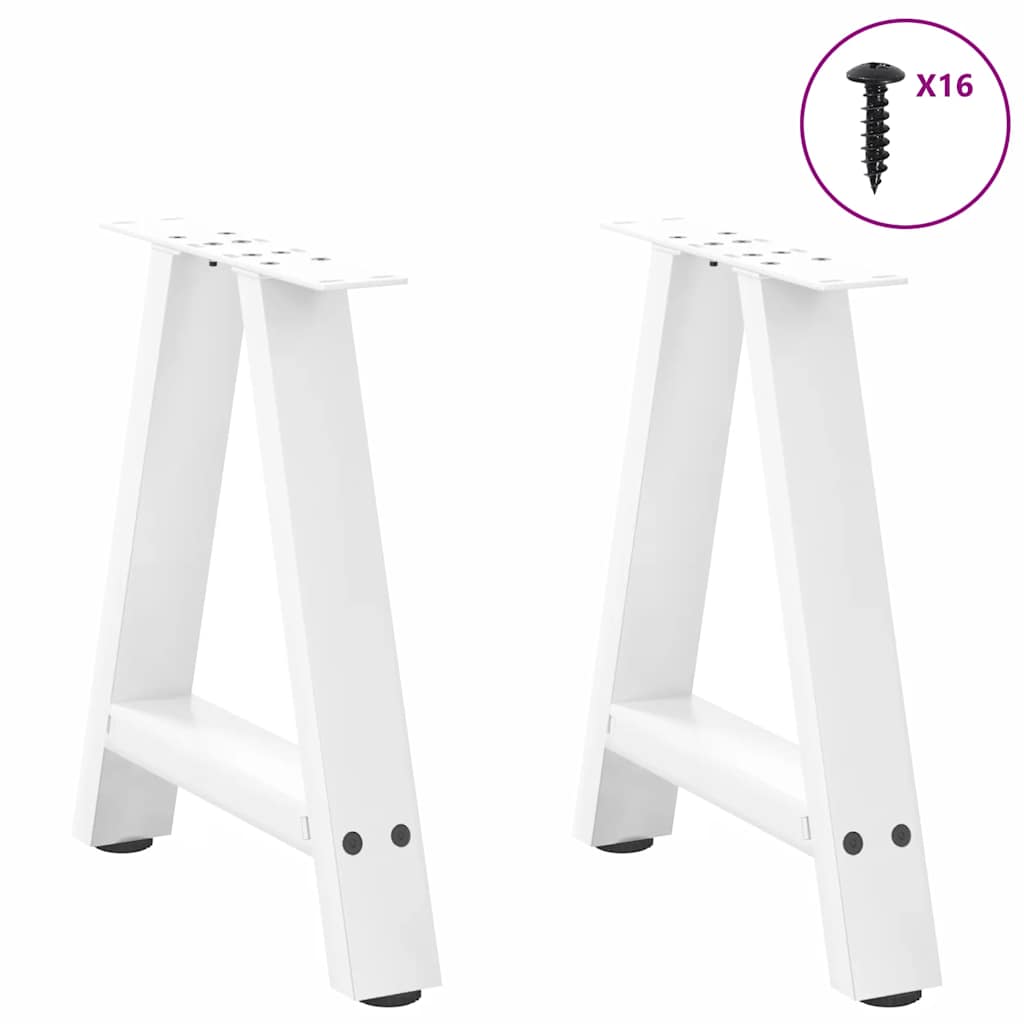 White A-Shape Steel Coffee Table Legs, 2 Pcs, Adjustable Height 38cm