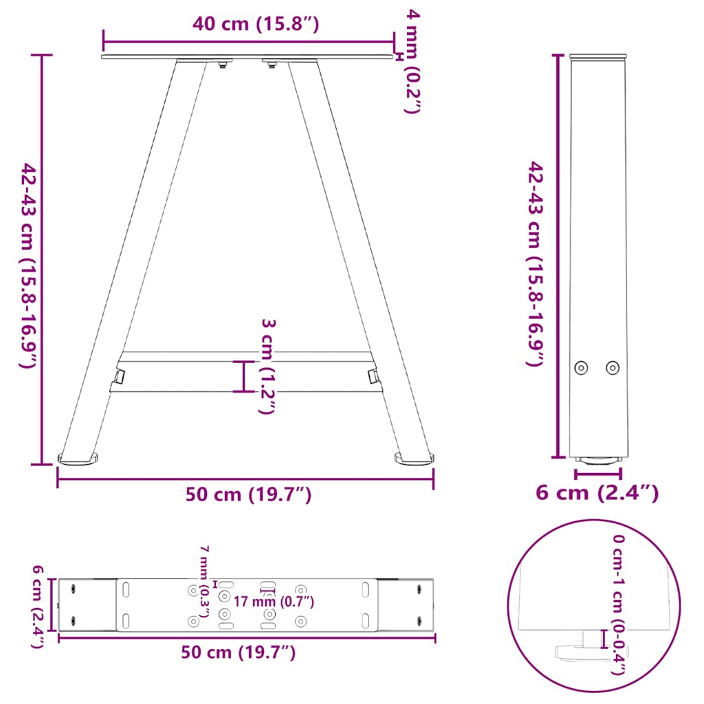Anthracite Steel A-Frame Coffee Table Legs 50x(42-43) cm, 2 pcs