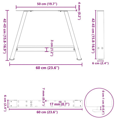 Black Steel A-Shaped Coffee Table Legs Set, 60x(42-43) cm, 2 Pcs