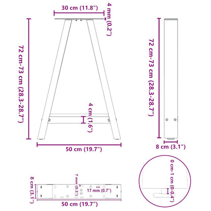 Black Steel A-Shaped Dining Table Legs, Adjustable 72-73 cm, 2 pcs