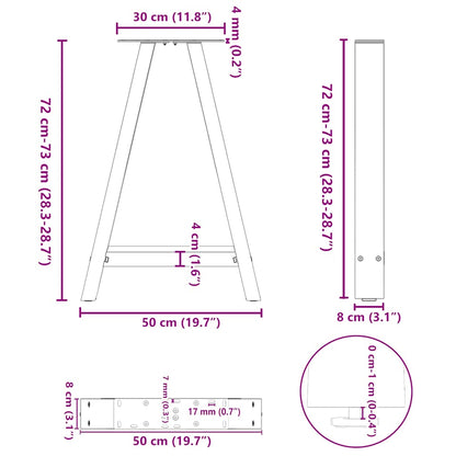 Steel A-Shaped Dining Table Legs Set 2pcs, Adjustable 50x72-73cm