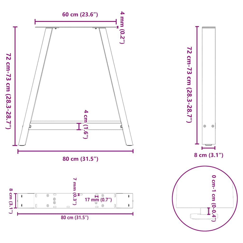 White A-Shaped Steel Dining Table Legs 2 pcs, 80x(72-73) cm