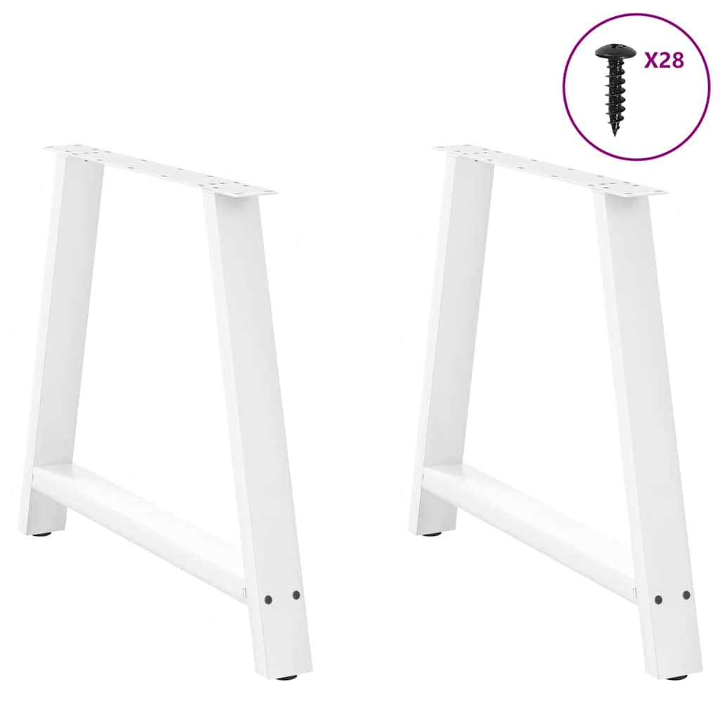 White Steel A-Shaped Dining Table Legs, 2 pcs, Adjustable 90x72-73 cm