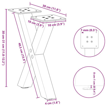 Black Steel X-Shaped Coffee Table Legs, 30x(30-31) cm, 2 pcs