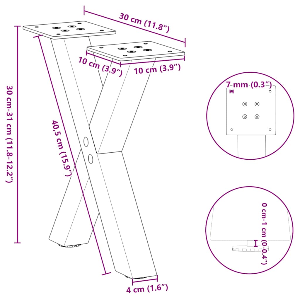 Natural Steel X-Shaped Coffee Table Legs 2pcs 30cm