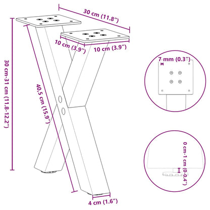 Natural Steel X-Shaped Coffee Table Legs 2pcs 30cm